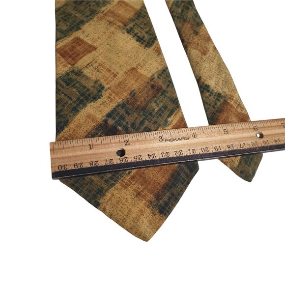 Nino Cerruti Silk Tie Abstract Print Green Gold Brown Pattern USA Vintage Tie - Picture 3 of 5